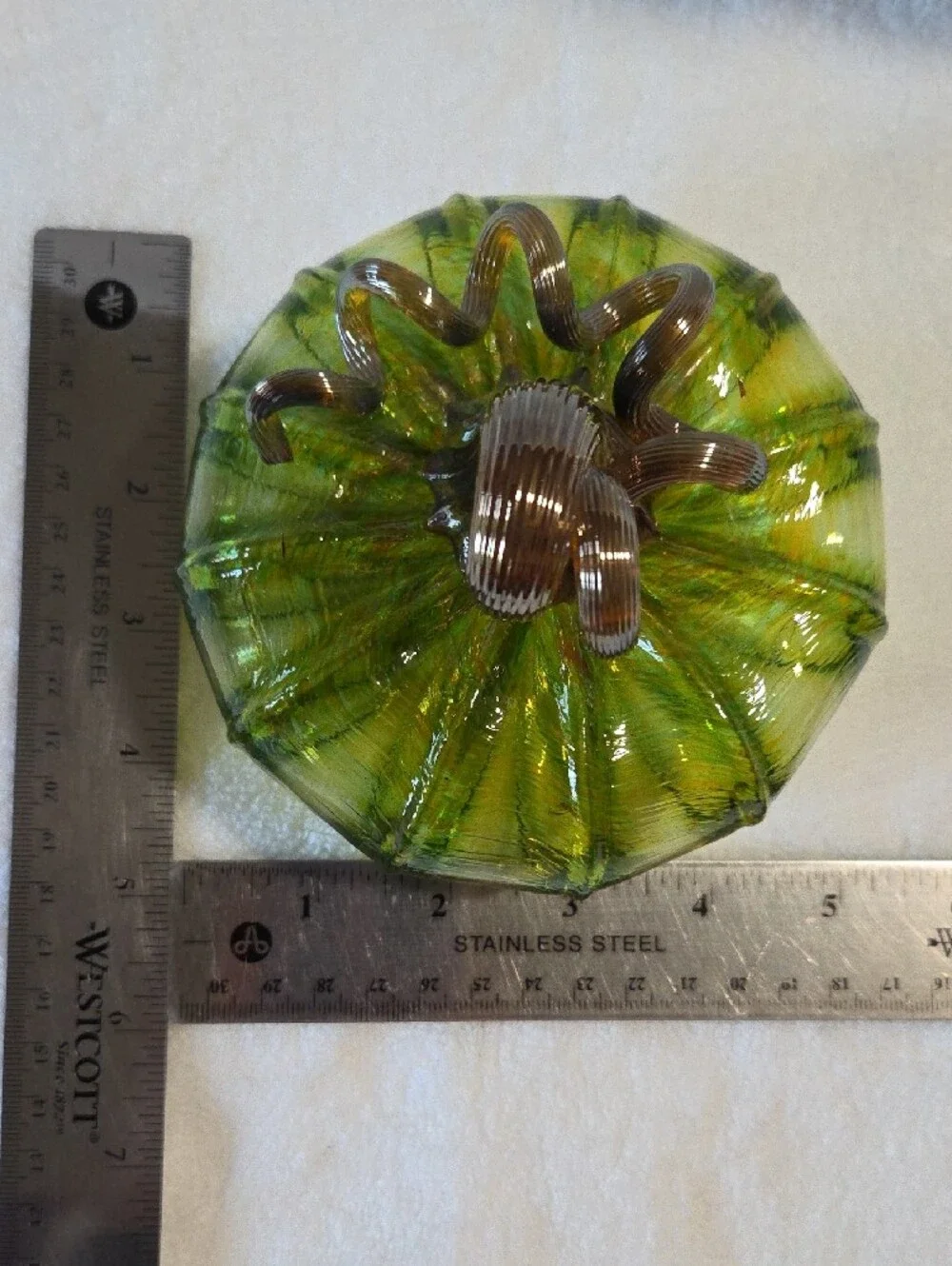 Luke Adams Glassblowing Studio Hand Blown Glass Pumpkin Green NWOT